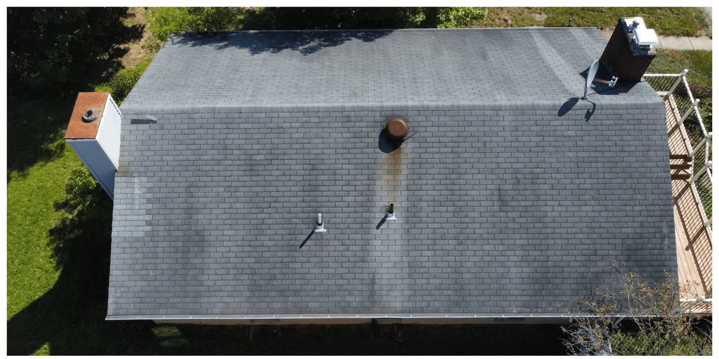 Satellite roof measurement scanning a Columbus Ohio roof via satellite wireframes on a laptop screen